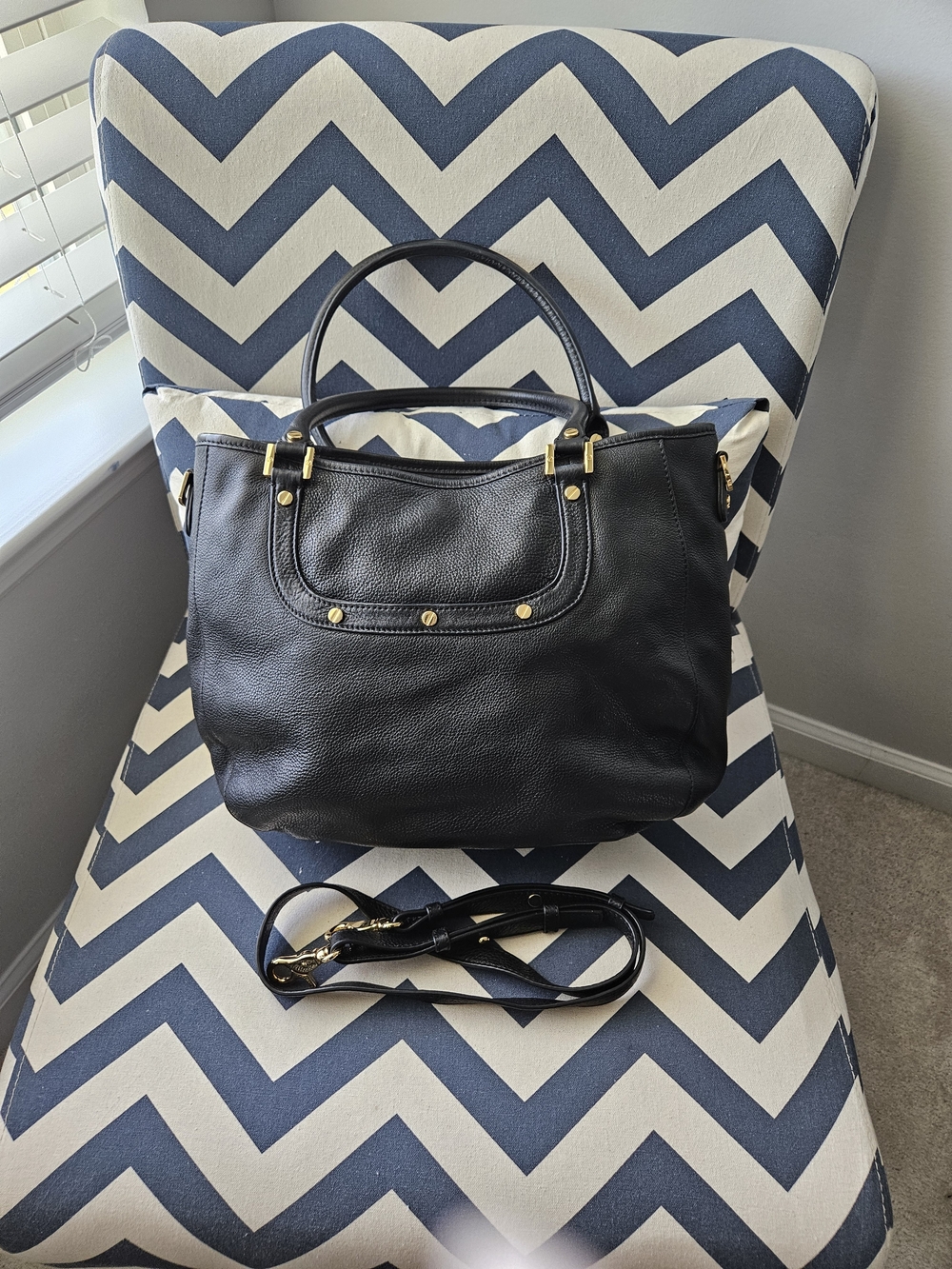 Tory Burch Black Leather Satchel with Gold Logo 13l X 10w - Picture 2 of 16